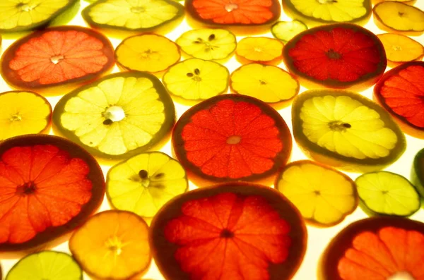 Sliced Citrus Fruits Background Light Table Transparent Citrus Fruit Slices — Stock Photo, Image