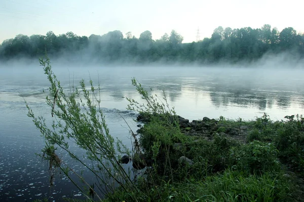 Mgła Rzece Wczesnym Rankiem Latem — Zdjęcie stockowe