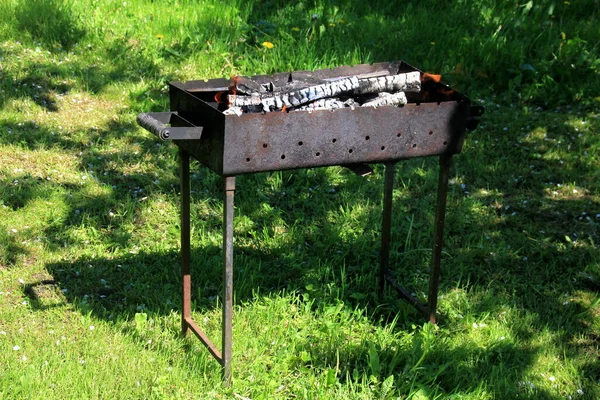 Empty Grill Grate Fire Flame Fire Charcoal Food Grilling Burning — Stock Photo, Image