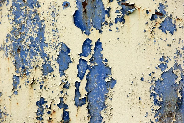 Rusty surface background. Corroded metal background. Rusted blue painted metal wall. rust and old blue and yellow paint on a metal surface.