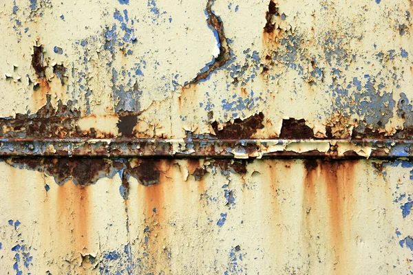 Rusty surface background. Corroded metal background. Rusted blue painted metal wall. rust and old blue and yellow paint on a metal surface.