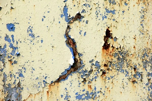 Rusty surface background. Corroded metal background. Rusted blue painted metal wall. rust and old blue and yellow paint on a metal surface.