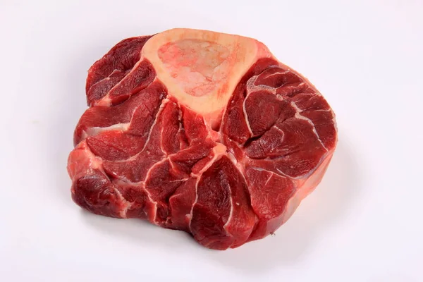 Perna Carne Fatia Isolada Fundo Branco — Fotografia de Stock