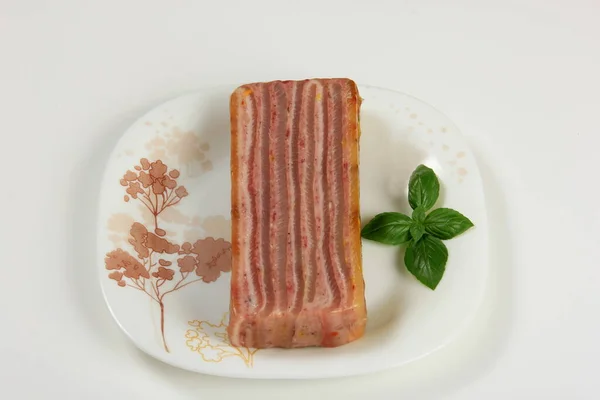 Sliced Pig Skin Jelly Slice Plate Pork Trotter Aspic Spices — Foto de Stock