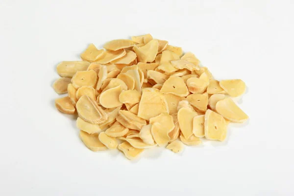 Dried Garlic Flakes White Background Dried Vegetables — Stock Photo, Image