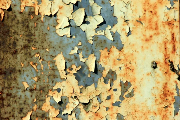 Stará Barva Poškozené Pozadí Zblízka Kovový Povrch Rezavou Popraskanou Žlutou — Stock fotografie