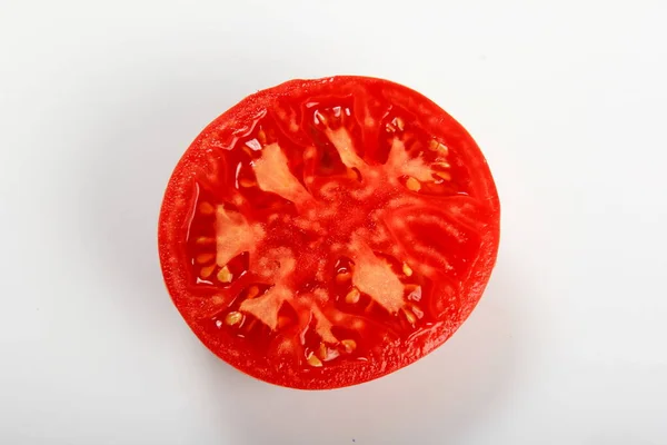 Tomatenscheibe Isoliert Auf Weißem Hintergrund Draufsicht Tomatenscheibe Isoliert Auf Weiß — Stockfoto