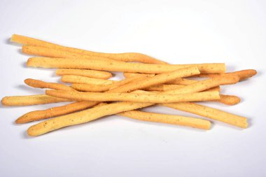 İtalyan Breadstick Grissini, beyaz arka planda izole edilmiş geleneksel ekmek çubukları.