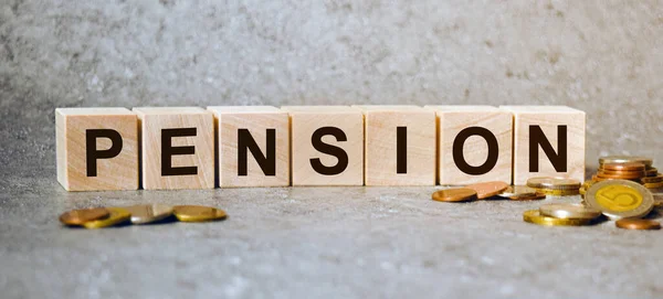 Finance Inscription Cubes Word Pension Cubes Wooden Texture — Stock Photo, Image