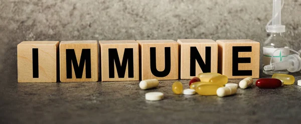 Inmune Como Texto Con Letras Pandemia Virus Corona Con Cubos — Foto de Stock
