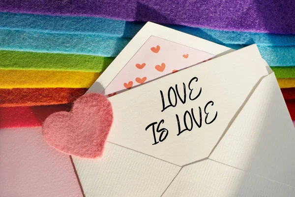 Open Envelope Words Love Love Rests Stack Fabric Folded Colors — Stock Photo, Image