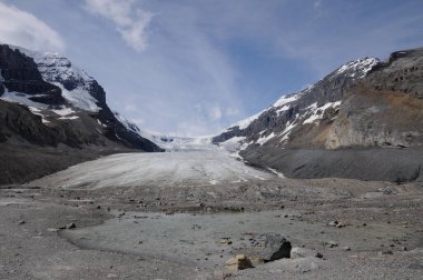 Kanada Kayalıkları 'ndaki Columbia Buz Sahası' ndaki Athabasca buzulu