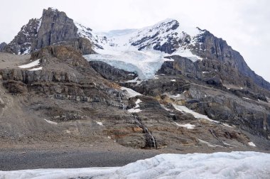 Kanada Kayalıkları 'ndaki Columbia Buz Sahası' ndaki Athabasca buzulu