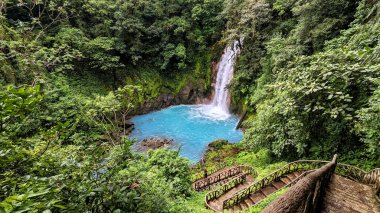 Rio Celeste Şelalesi ve havuz Tenorio Volkan Ulusal Parkı, Alajuela Eyaleti, Kosta Rika