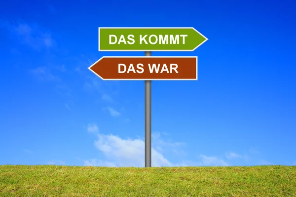 Sign with two arrows shows What was What comes german — Stock Photo, Image