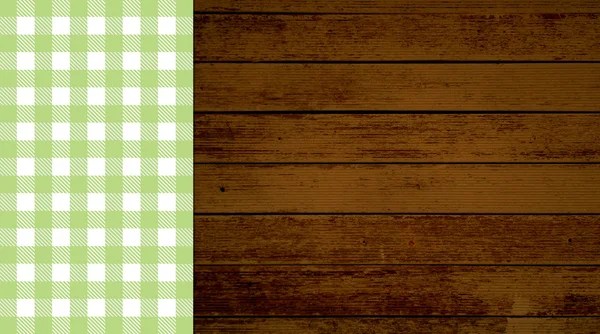 Background planks with green white tablecloth — Stock Photo, Image