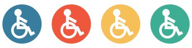 4 renkli düğme mavi, kırmızı, turuncu ve yeşil gösteriyor: Tekerlekli sandalye, Erişilebilirlik veya Engellilik