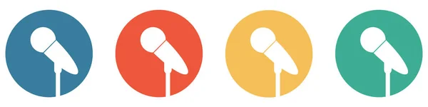 四个彩色按钮蓝色 橙色和绿色显示 Podcast Microphone或Recording — 图库照片