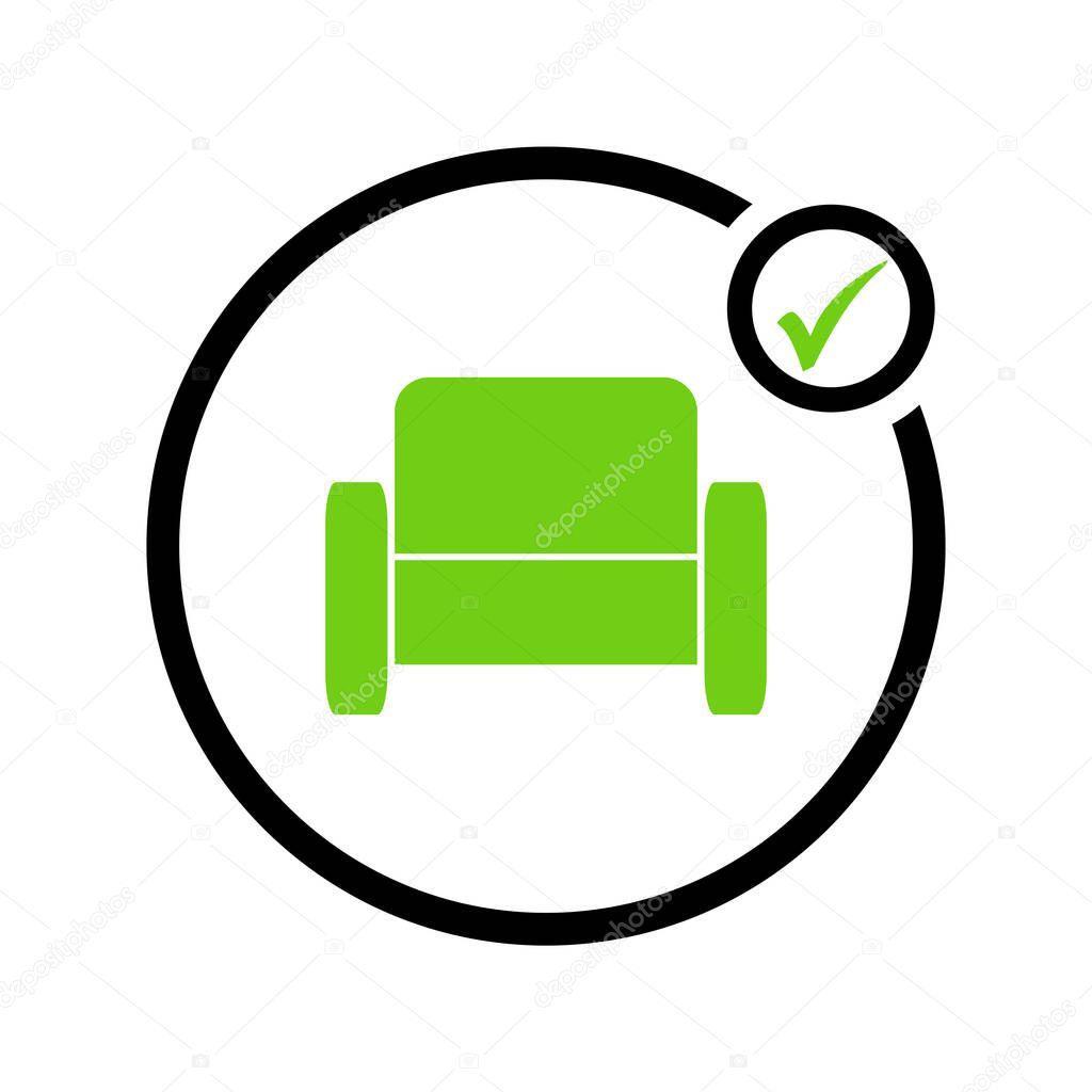 Icon in black circle with green sign showing seat is available - Please sit down