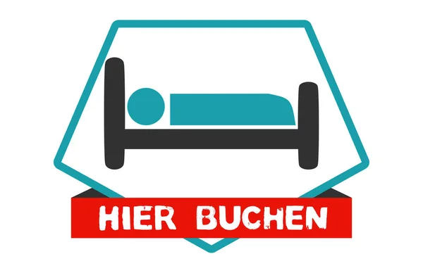 Hotel Bed Button Turquoise Red Showing Book Here German Language — Stock Photo, Image