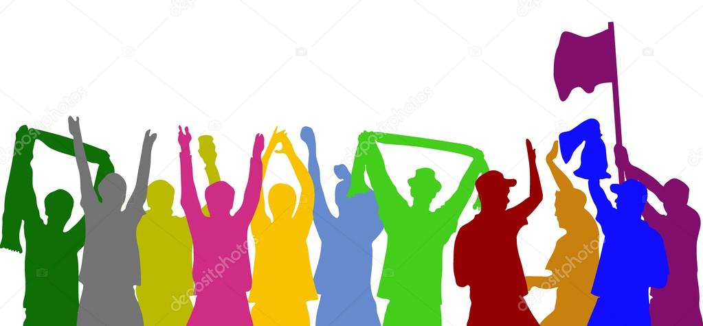 Silhouette of colorful cheering fans