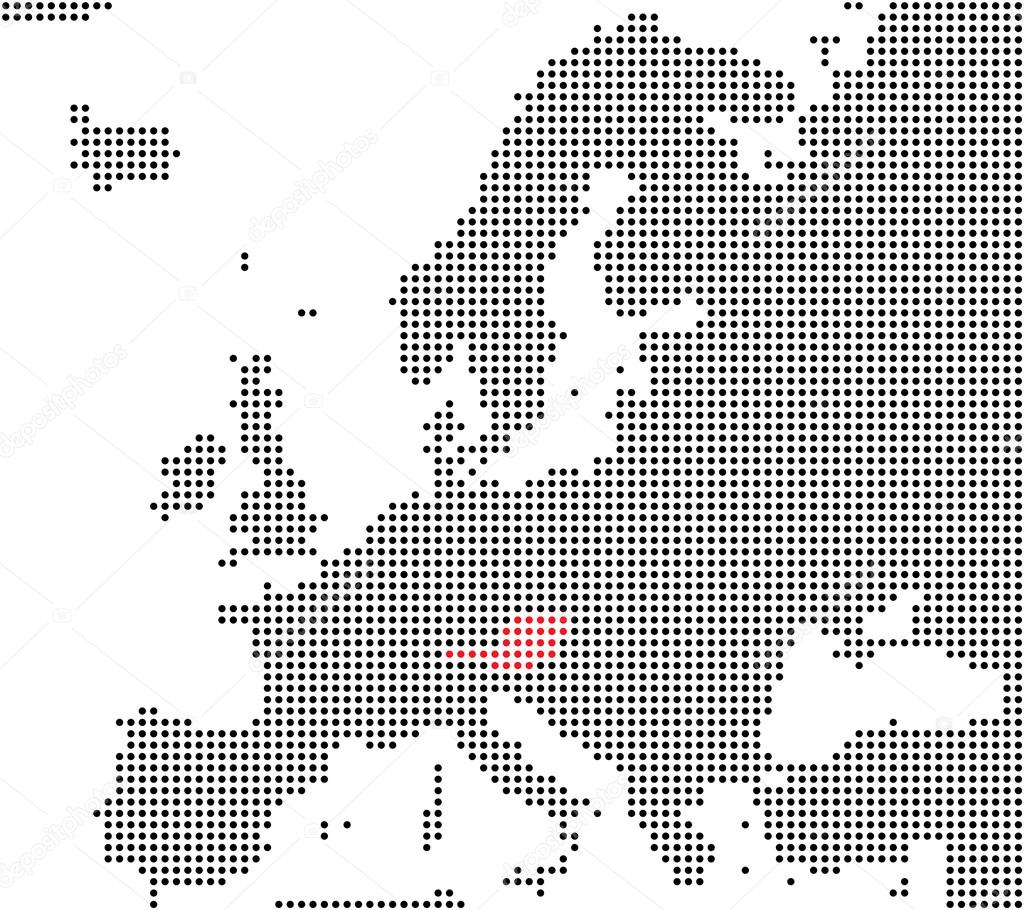 Pixel map of europe showing Austria