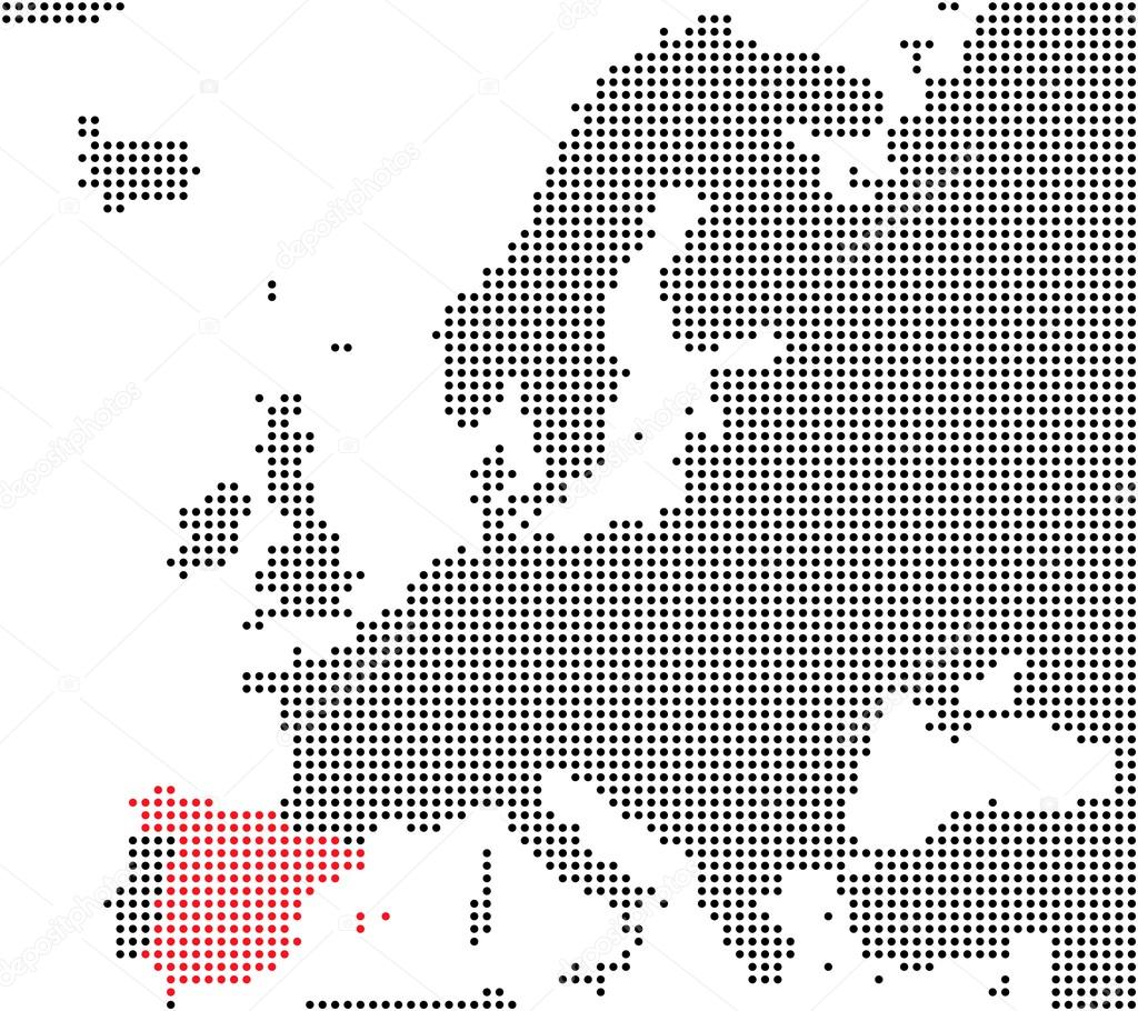 Pixel map of europe showing Spain