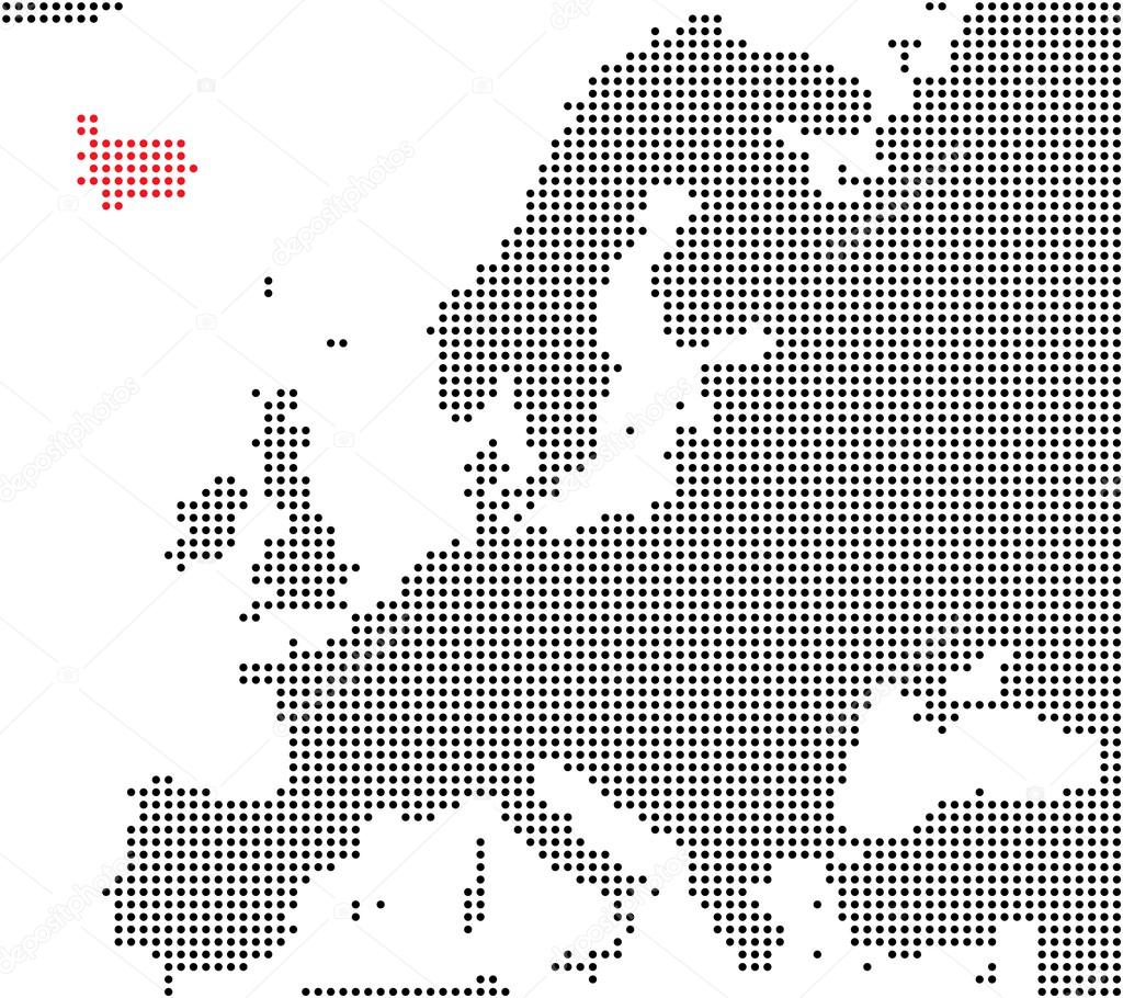 Pixel map of europe showing Iceland