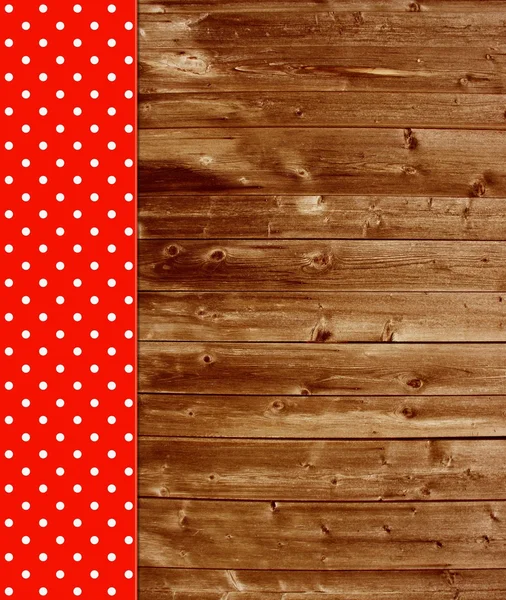 Traditional wooden background with red tablecloth — Stock Photo, Image