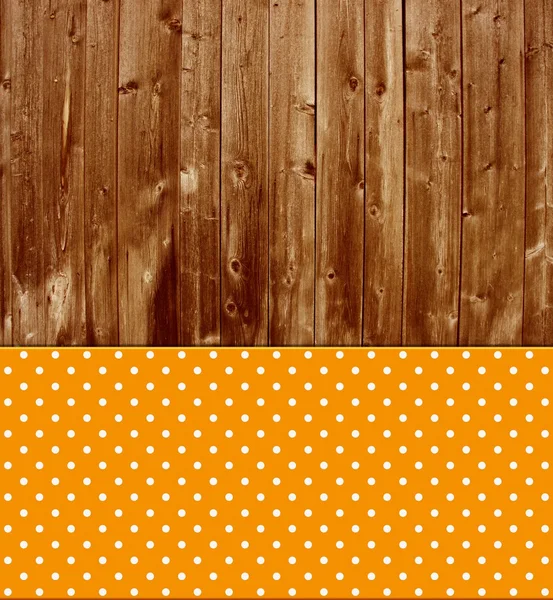 Traditional wooden background with orange tablecloth — Stock Photo, Image