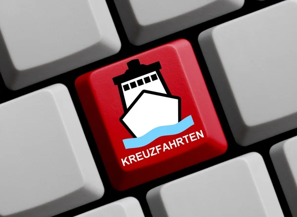 Computertastatur mit Schiffssymbol, das Kreuzfahrten zeigt — Stockfoto