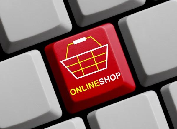 Computertoetsenbord met symbool weergegeven: Online Shop — Stockfoto