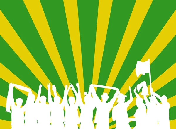Parti insanları yeşil ve sarı arka plan ile kutluyor — Stok fotoğraf