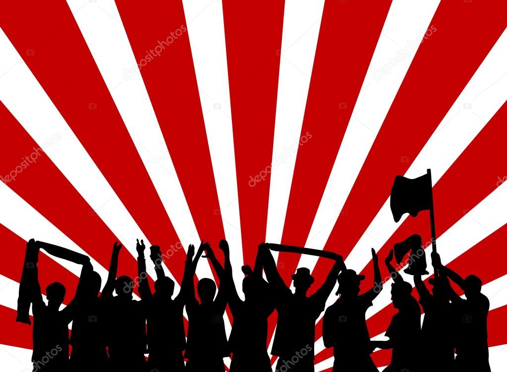 Cheering fans with red and white background