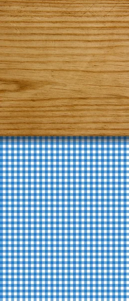 Background - blue white Tablecloth with wooden board — Stock Photo, Image