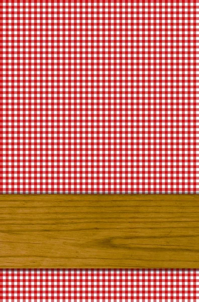 Background - red Tablecloth with wooden board — Stock Photo, Image