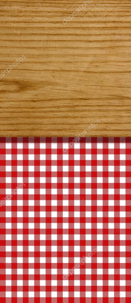 Vintage Background - red Tablecloth with wooden board