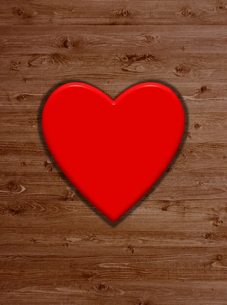 Dřevěný povrch se symbolem červené srdce — Stock fotografie