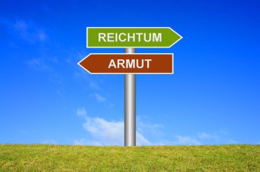 Zenginlik ya da yoksulluk Almanca olarak gösterilen yön tabelası