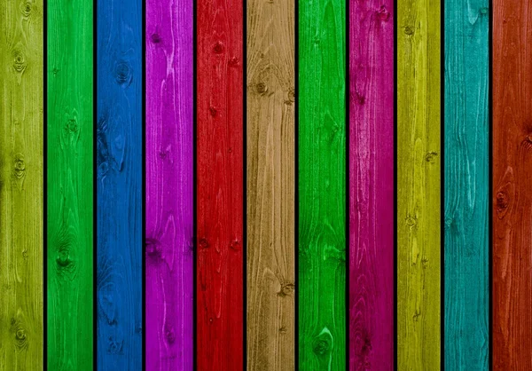 Wooden wall with many colored wooden boards — Stock Photo, Image