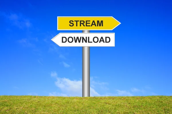 Signpost showing stream or download — Stock Photo, Image