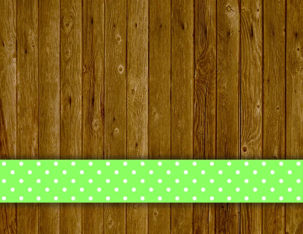 Tablones de madera con mantel vintage verde con puntos blancos — Foto de Stock
