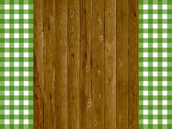 Wooden planks with vintage green white tablecloth — Stock Photo, Image