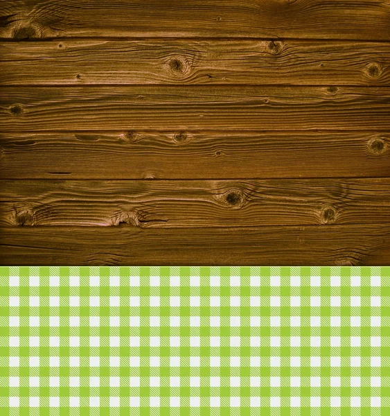木材和绿色和白色的桌布 — 图库照片