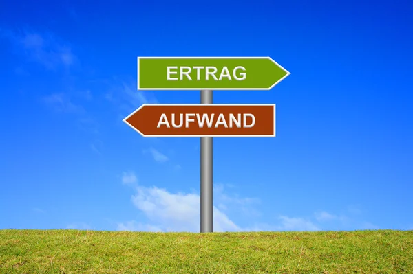 Signpost showing expense income german — Stock Photo, Image