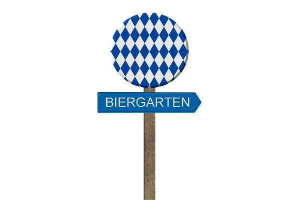 Bayerisches Biergartenschild blau-weiß — Stockfoto