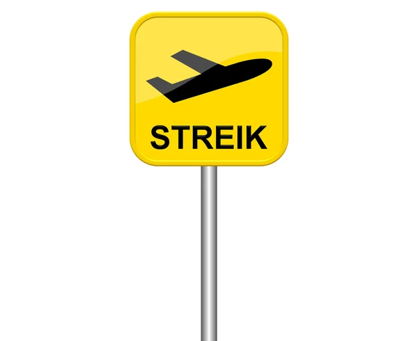 Gele bord met vliegtuig symbool weergegeven: staking — Stockfoto