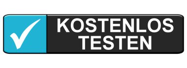 Button Banner with white icon showing: Free trial in german language