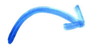 Hand drawn curved arrow with blue color on white