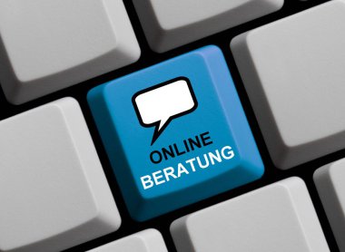 Bilgisayar klavyesi 3d illüstrasyonunda Almanca Online Danışmanlık gösteriliyor